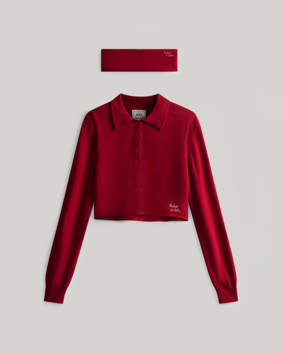DC Cropped Knit Polo Set Dark Red