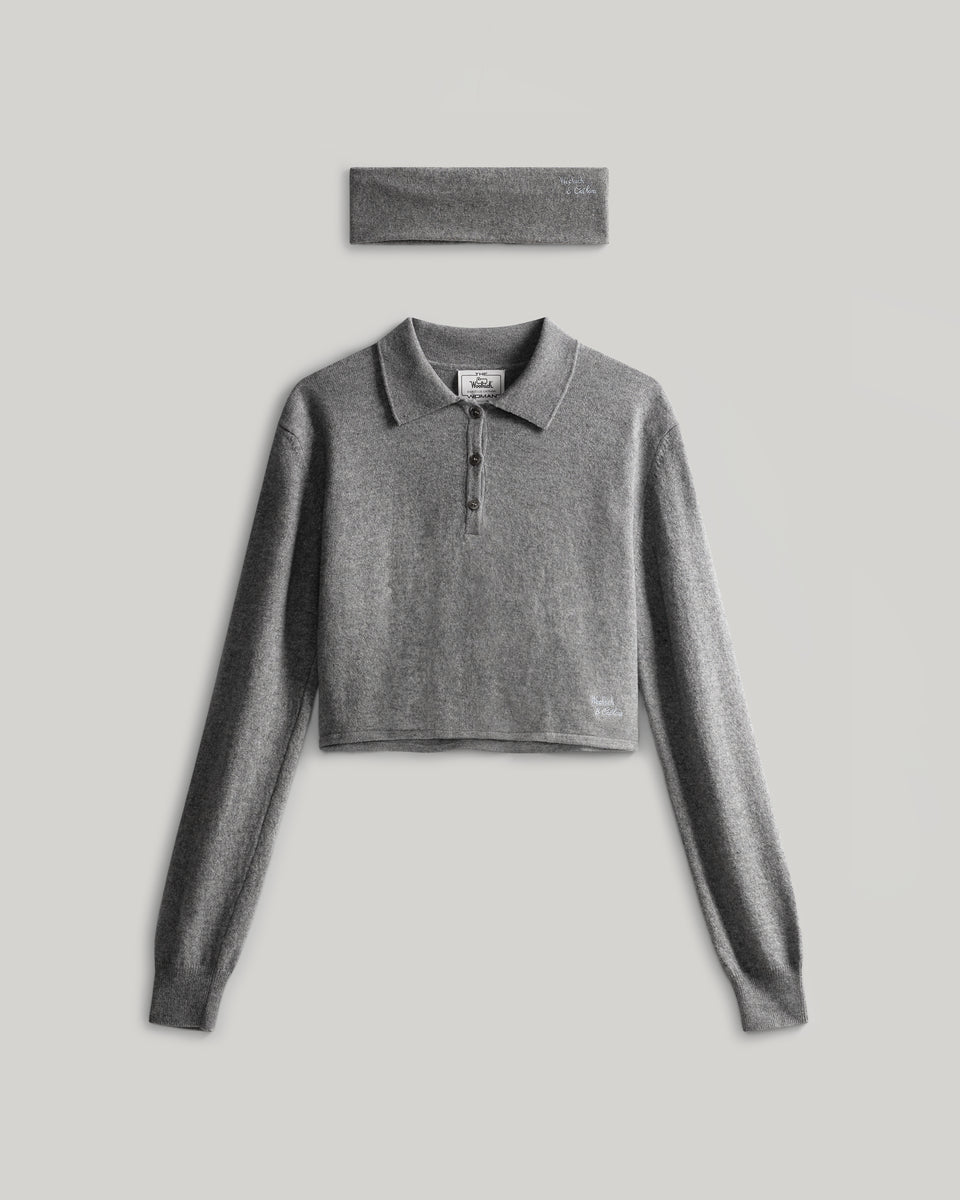 DC Cropped Knit Polo Set Grey Melange