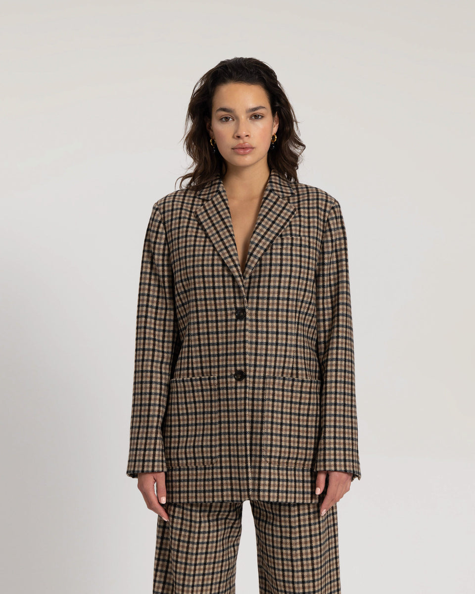 DC Wool Check Blazer Brown Check