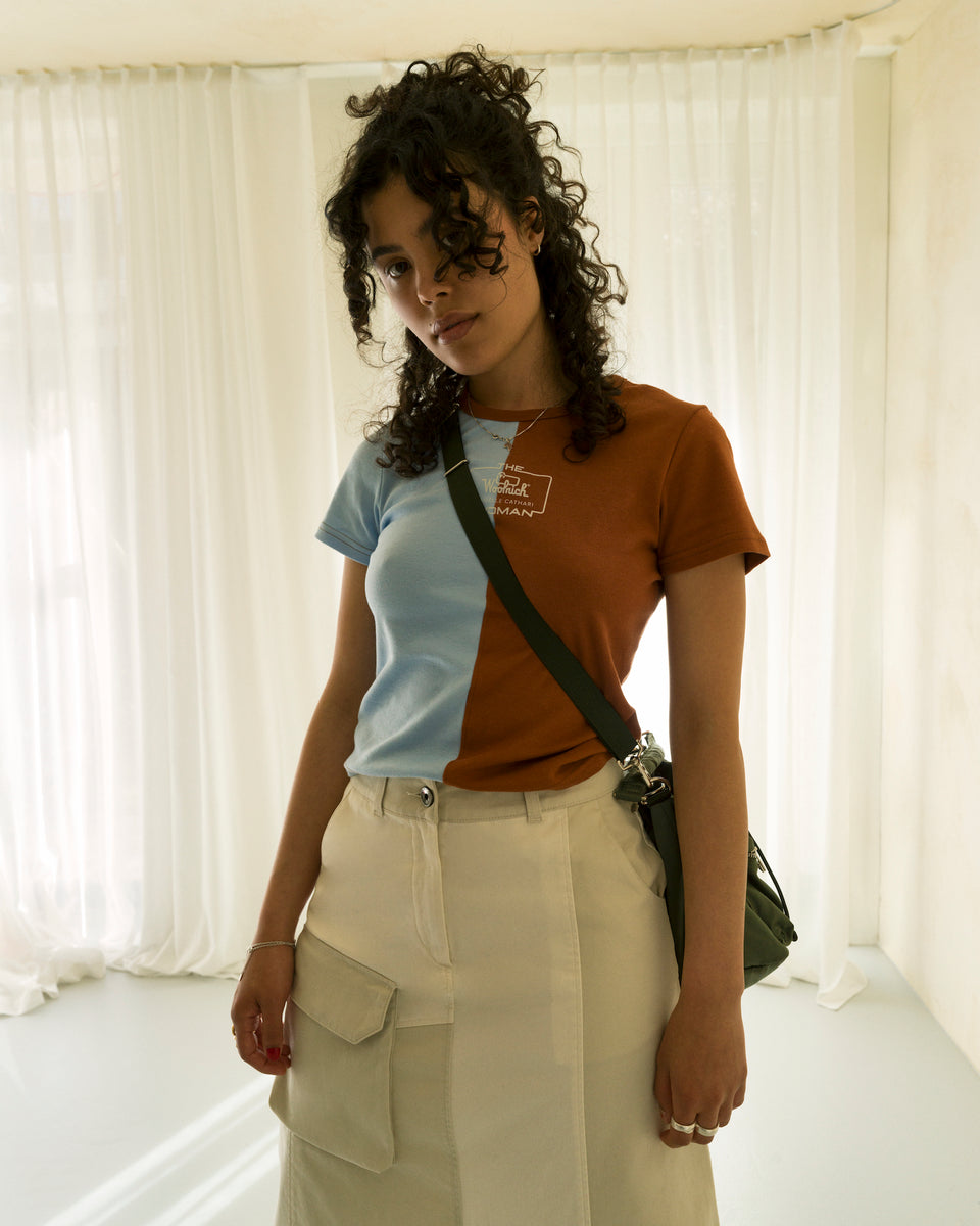 DC Split Baby Tee Light Blue / Rust