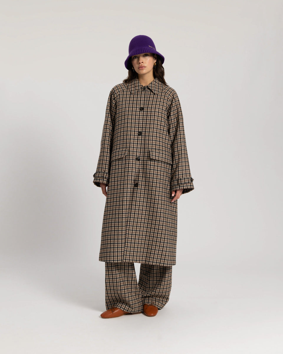 DC Wool Check Overcoat Brown Check
