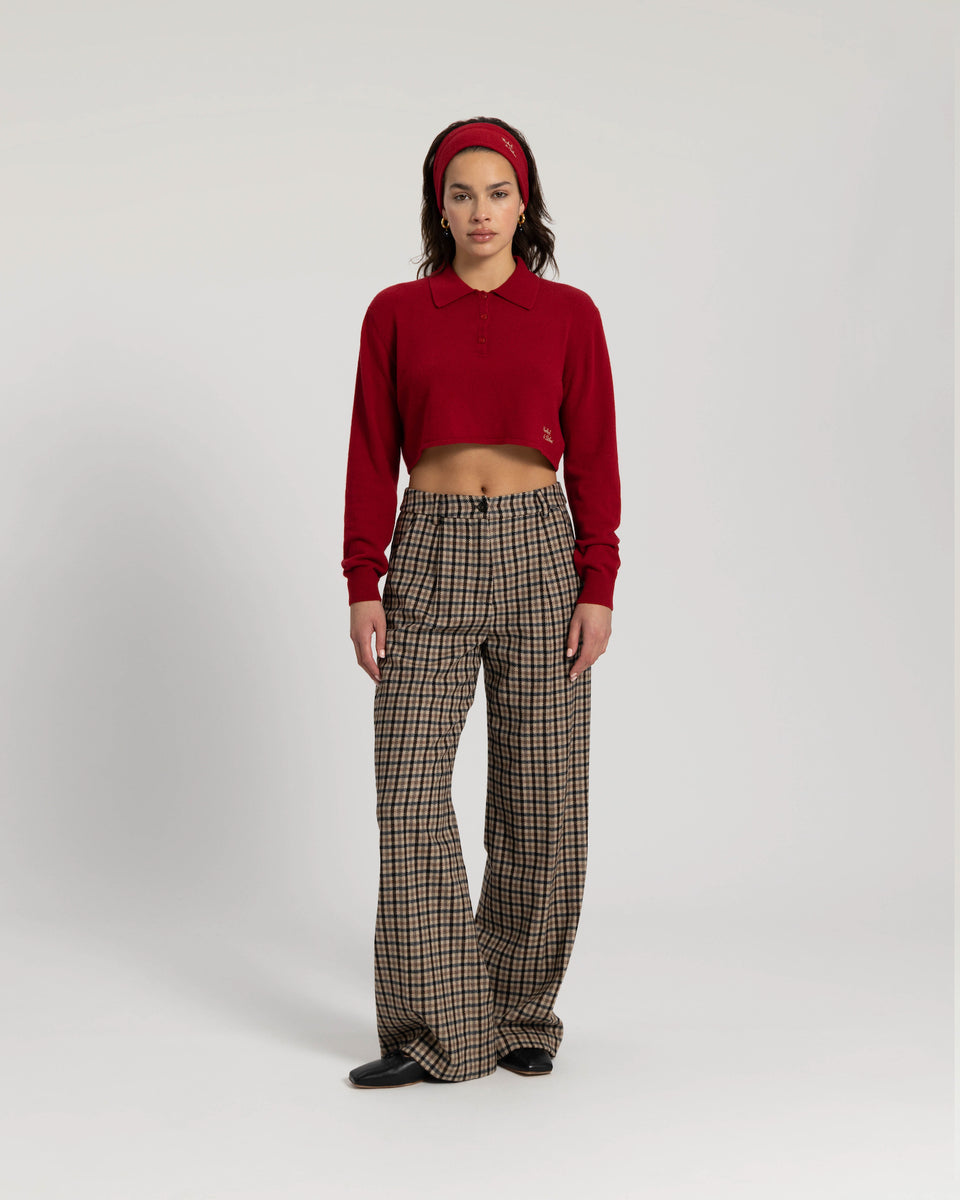 DC Cropped Knit Polo Set Dark Red