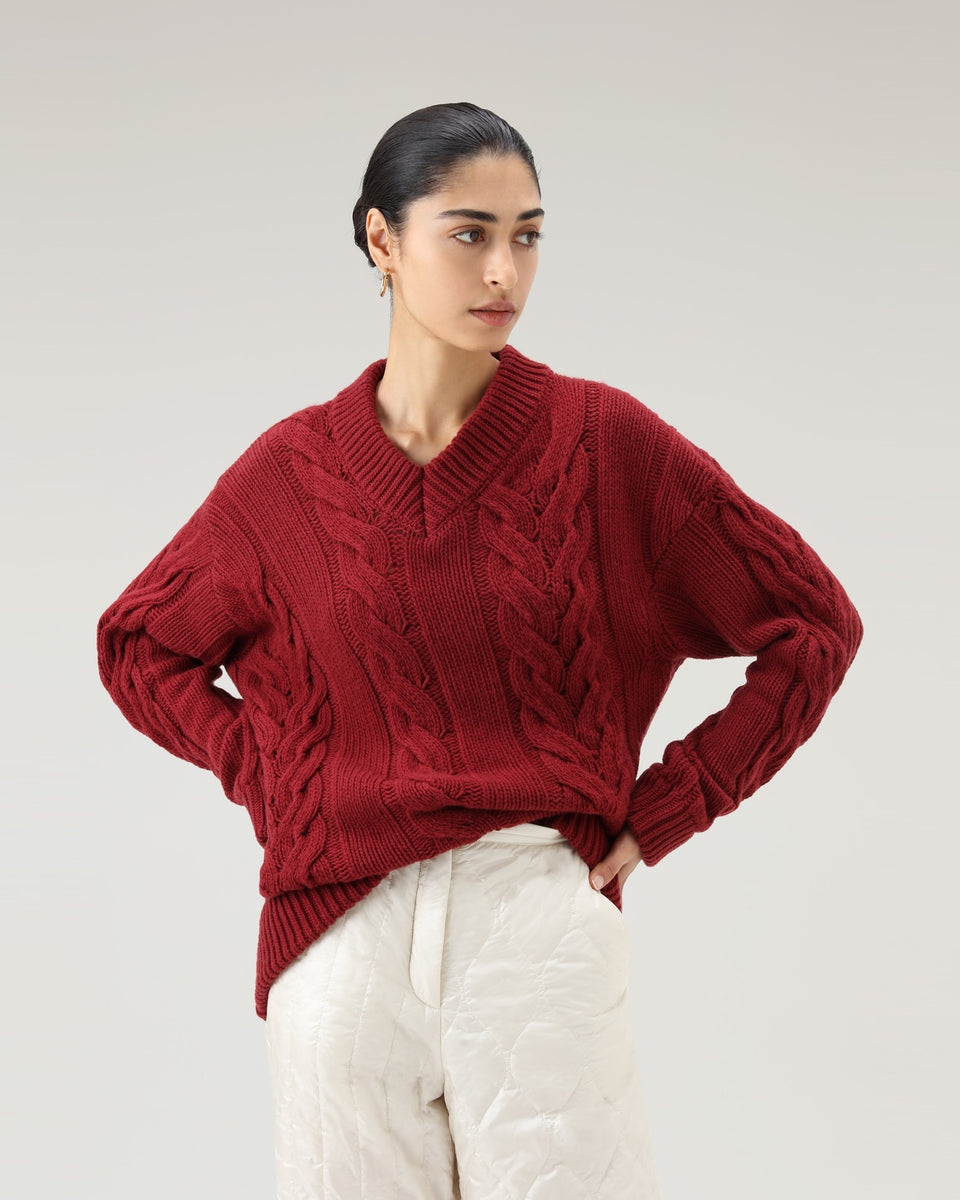 DC Oversized Cable Sweater Dark Red